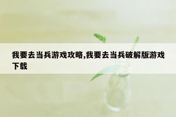 我要去当兵游戏攻略,我要去当兵破解版游戏下载