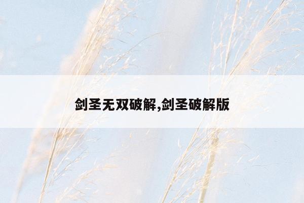 剑圣无双破解,剑圣破解版