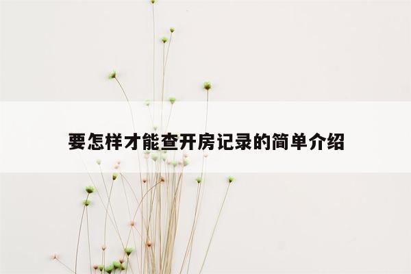 要怎样才能查开房记录的简单介绍