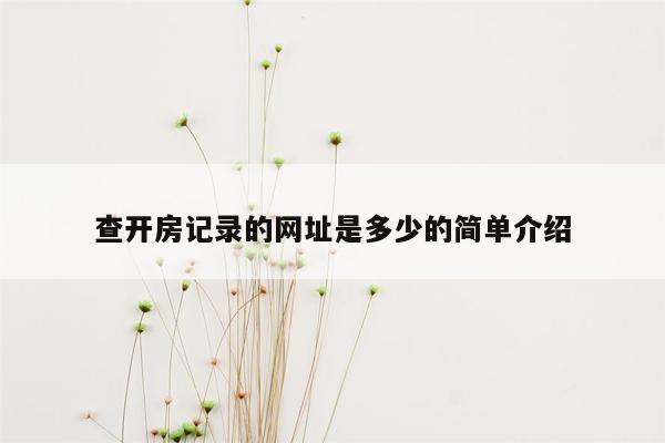 查开房记录的网址是多少的简单介绍