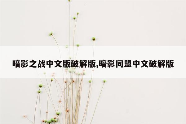 暗影之战中文版破解版,暗影同盟中文破解版