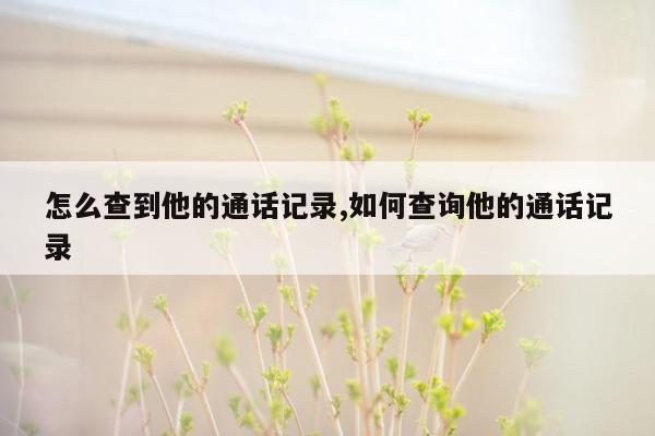 怎么查到他的通话记录,如何查询他的通话记录