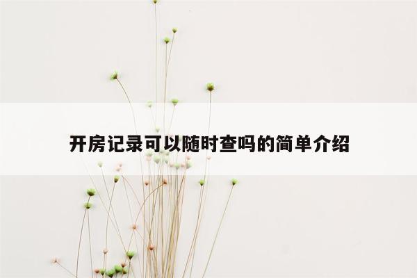 开房记录可以随时查吗的简单介绍