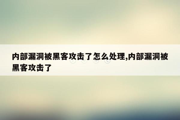 内部漏洞被黑客攻击了怎么处理,内部漏洞被黑客攻击了